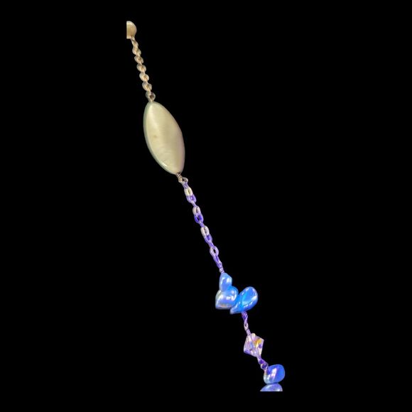 Vintage Aurora Borealis Crystal Pearl  and White Agate Drop Necklace Y-Necklace - Picture 3 of 12